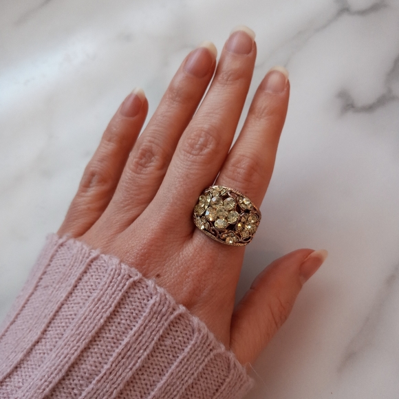 Vintage Yellow Floral Stone Ring+ Free Earrings - Picture 3 of 6